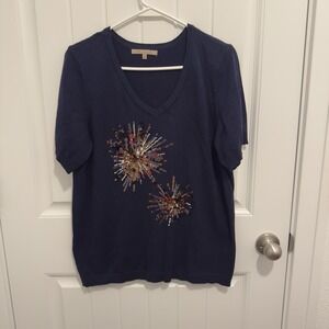 My Danielle Women's Navy Short Sleeve Lightweight Sweater‎ Sequin Design Size M